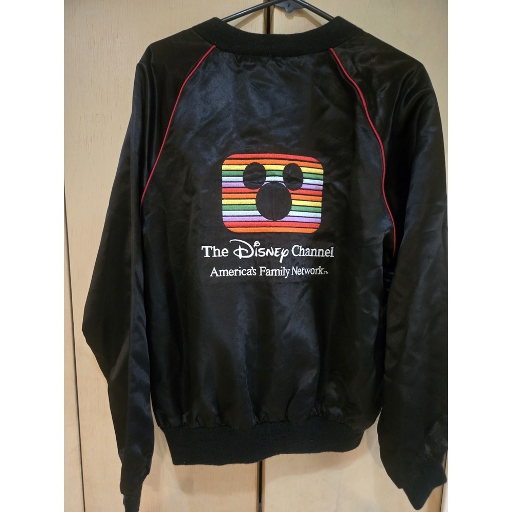 Vintage Disney Channel Satin Bomber Jacket USA Mickey Mouse Embroidered XL